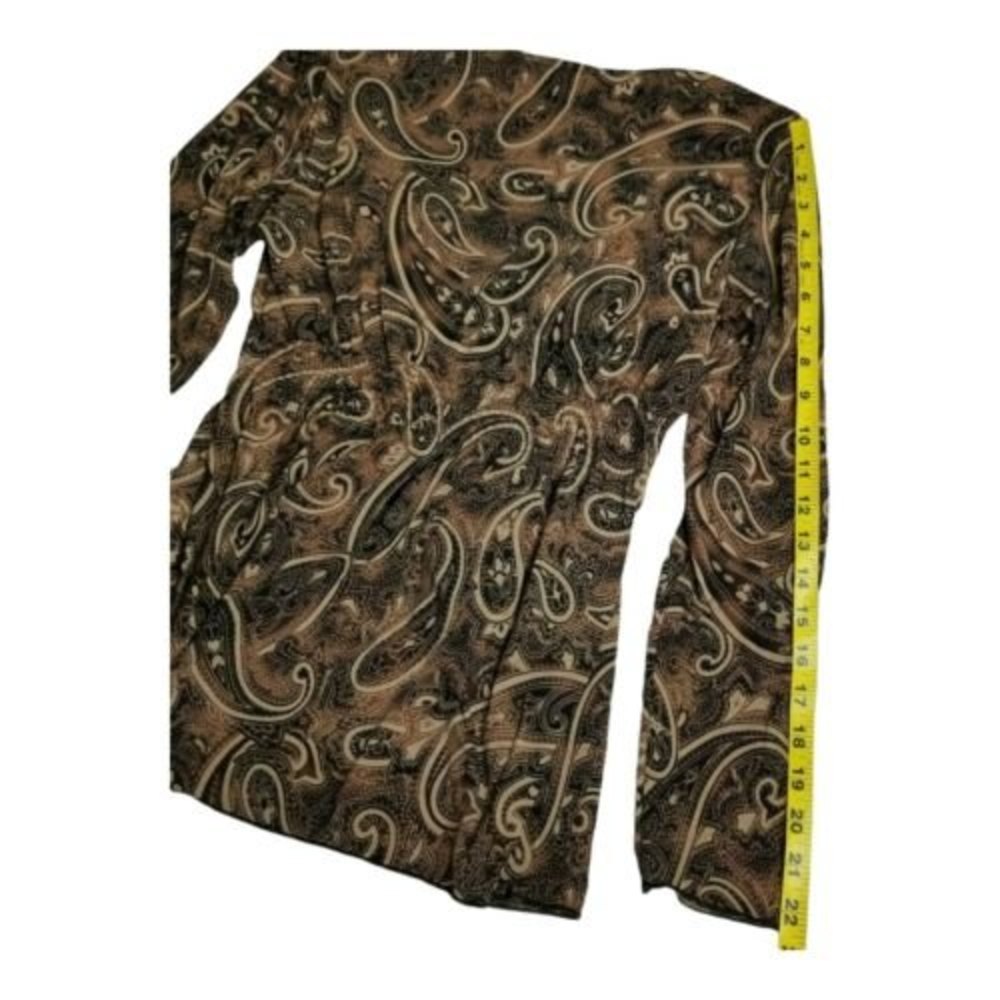 FASHION BUG Paisley V Neck Peasant Top Womens Sz M Boho Brown Long Sleeve - Picture 8 of 12